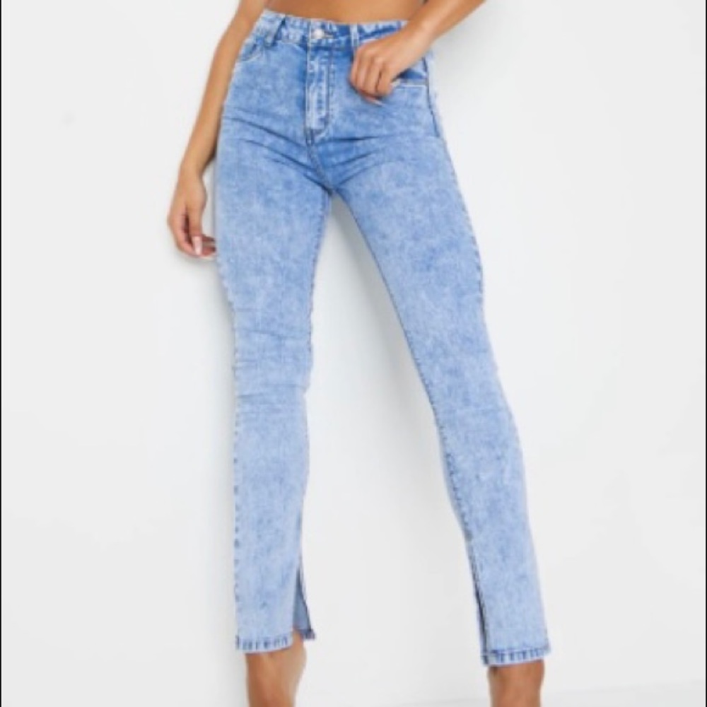 Acid Blue Wash Skinny Split Hem jeans